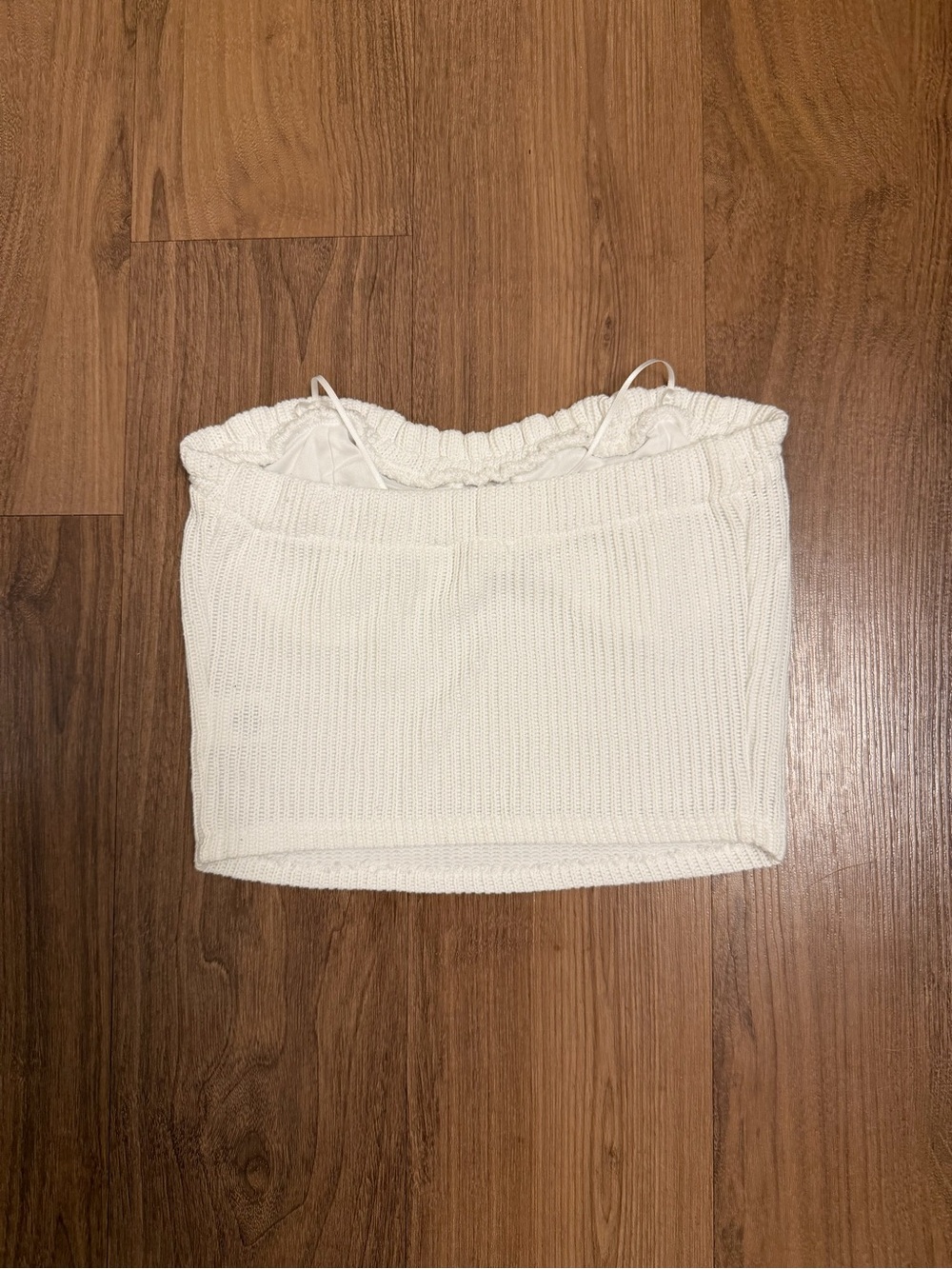 Knit Strapless Bustier Crop Top in Cream - Picture 2 of 6